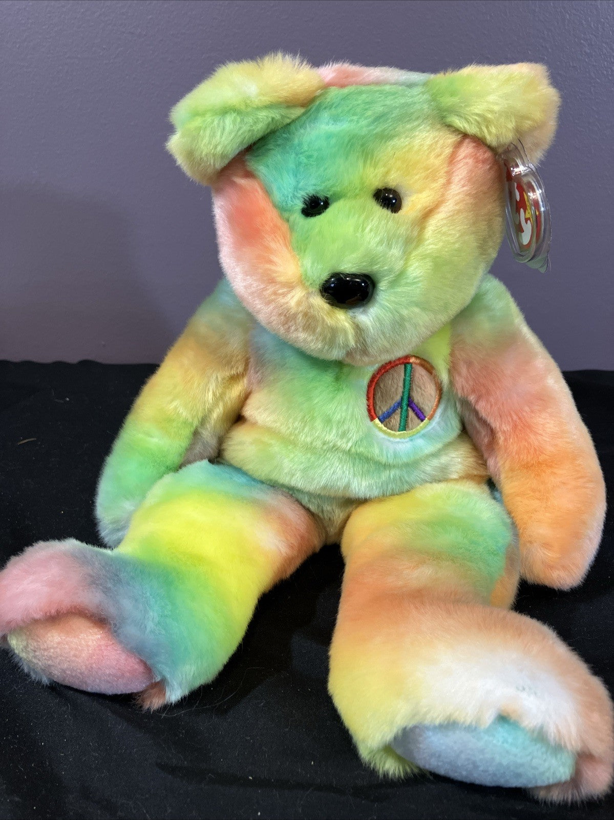 Ty Beanie Buddy Peace Bear 14 Inch Plush Pastel MWMT Large Stuffed Toy