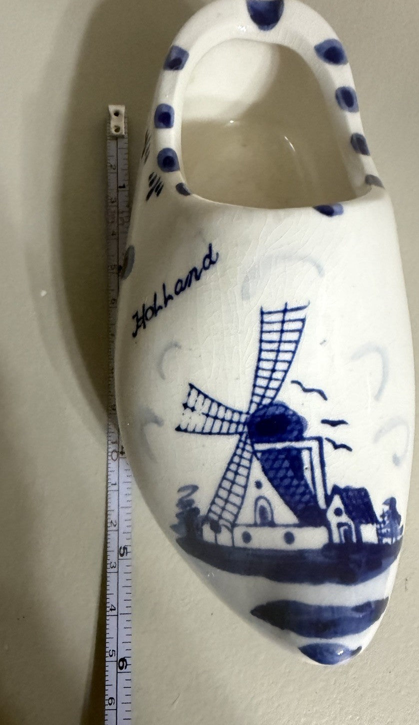 Vintage Hand Painted Delft Blue Ceramic Clog Holland Shoe Planter Vase