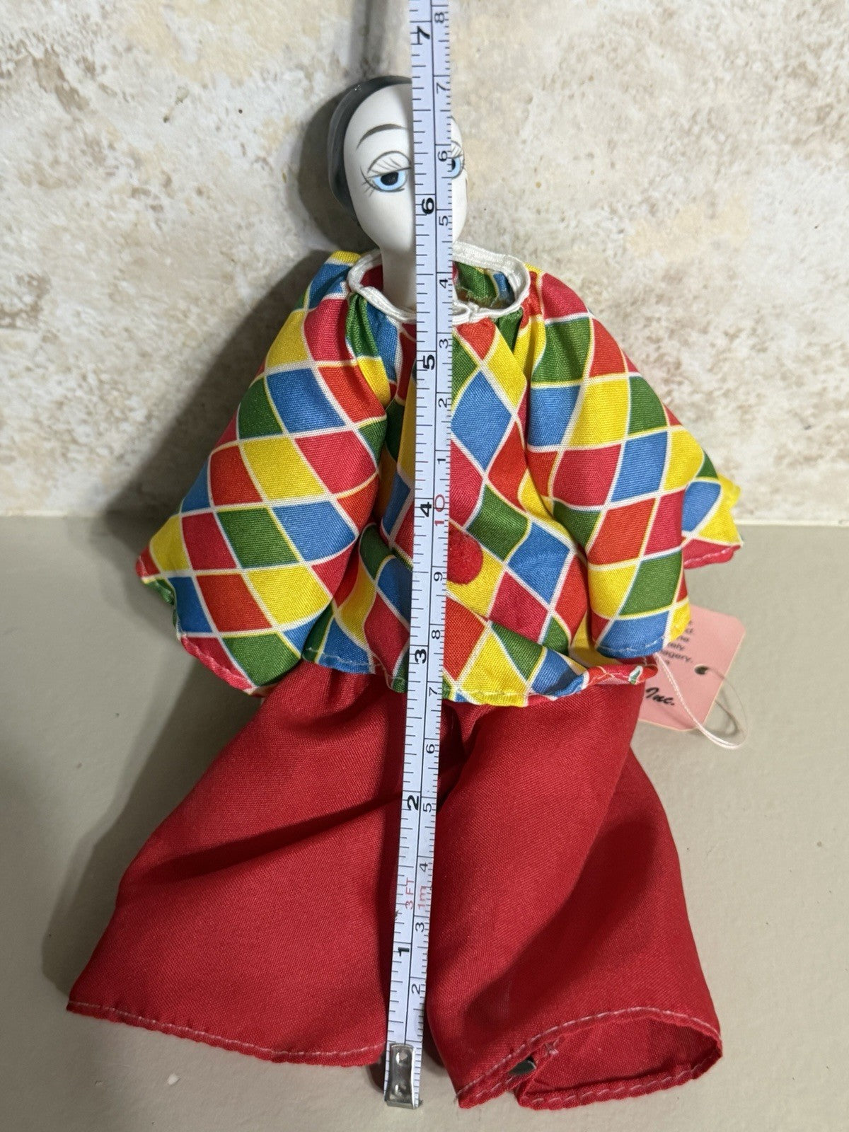 Vintage Show Stoppers Porcelain Clown Doll Harlequin Original Tag 7"