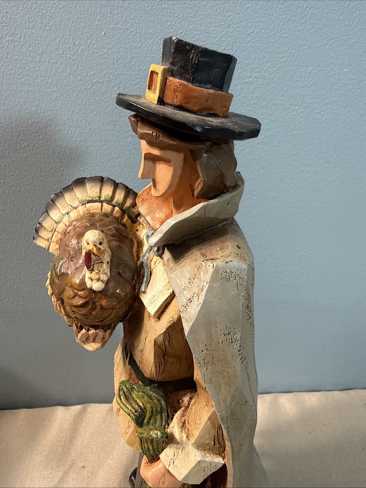 The Cracker Box Seasons Pilgrim Figurine Hand Painted Wood 13" Thanksgiving