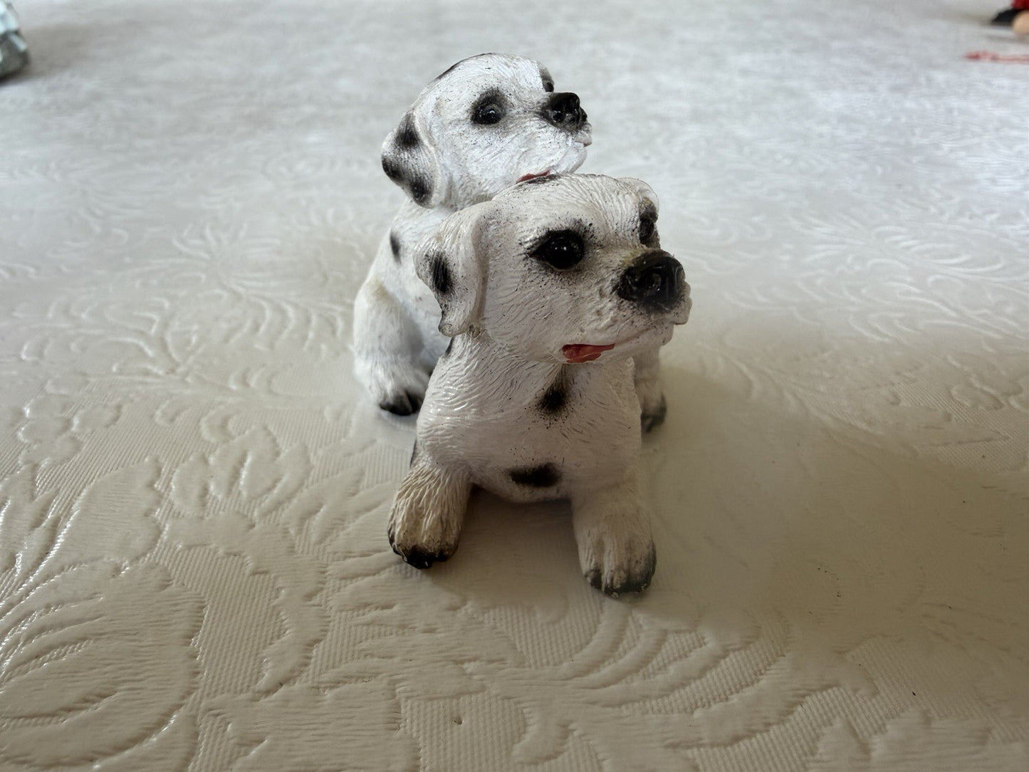 Vintage Dalmatian Puppy Figurine Lot 4pc Wind Up Musical Music Box Red Wagon