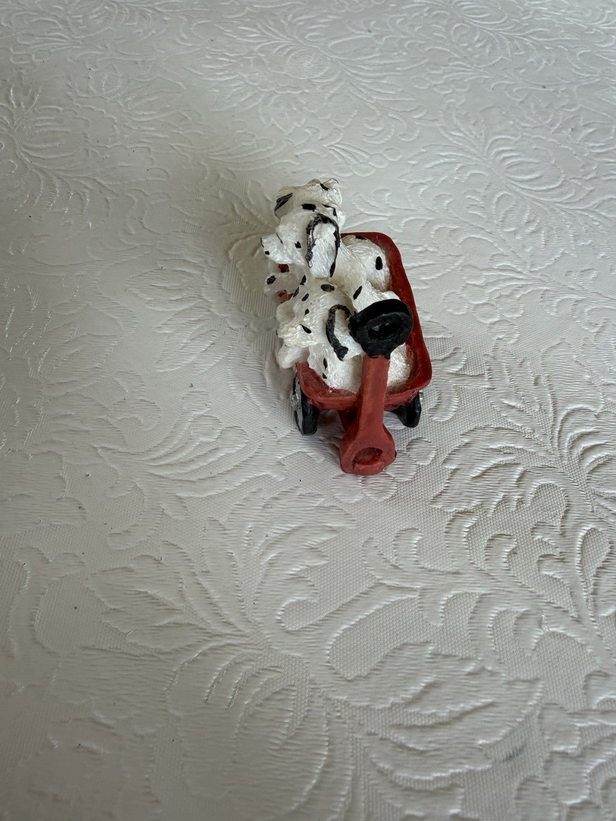 Vintage Dalmatian Puppy Figurine Lot 4pc Wind Up Musical Music Box Red Wagon