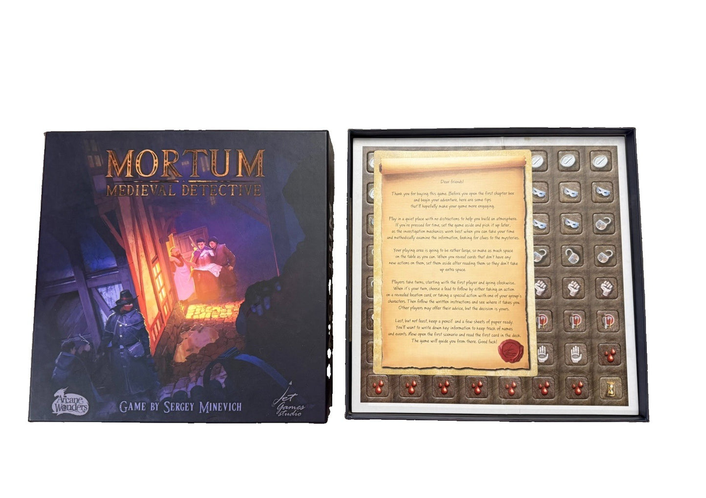 Mortum Medieval Detective Board Game Arcane Wonders Story Investigation