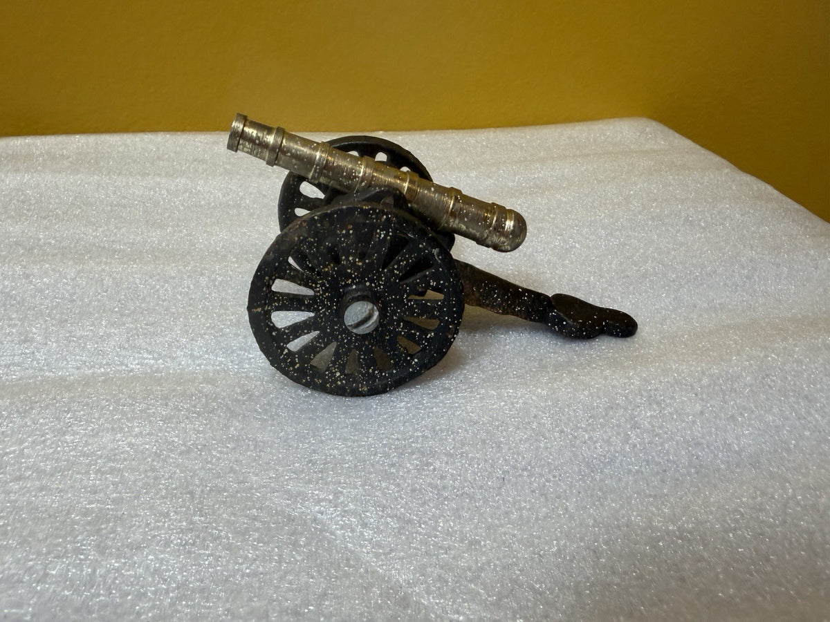 Vintage Cast Iron Brass Miniature Artillery Cannon Models Pair 5" Military