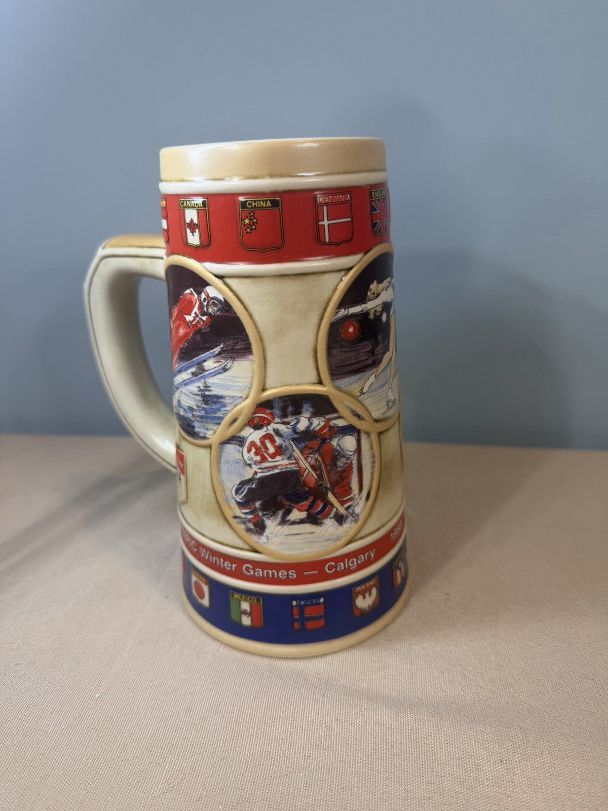 Vintage 1988 Budweiser Calgary XV Olympic Winter Games Beer Stein Ceramarte