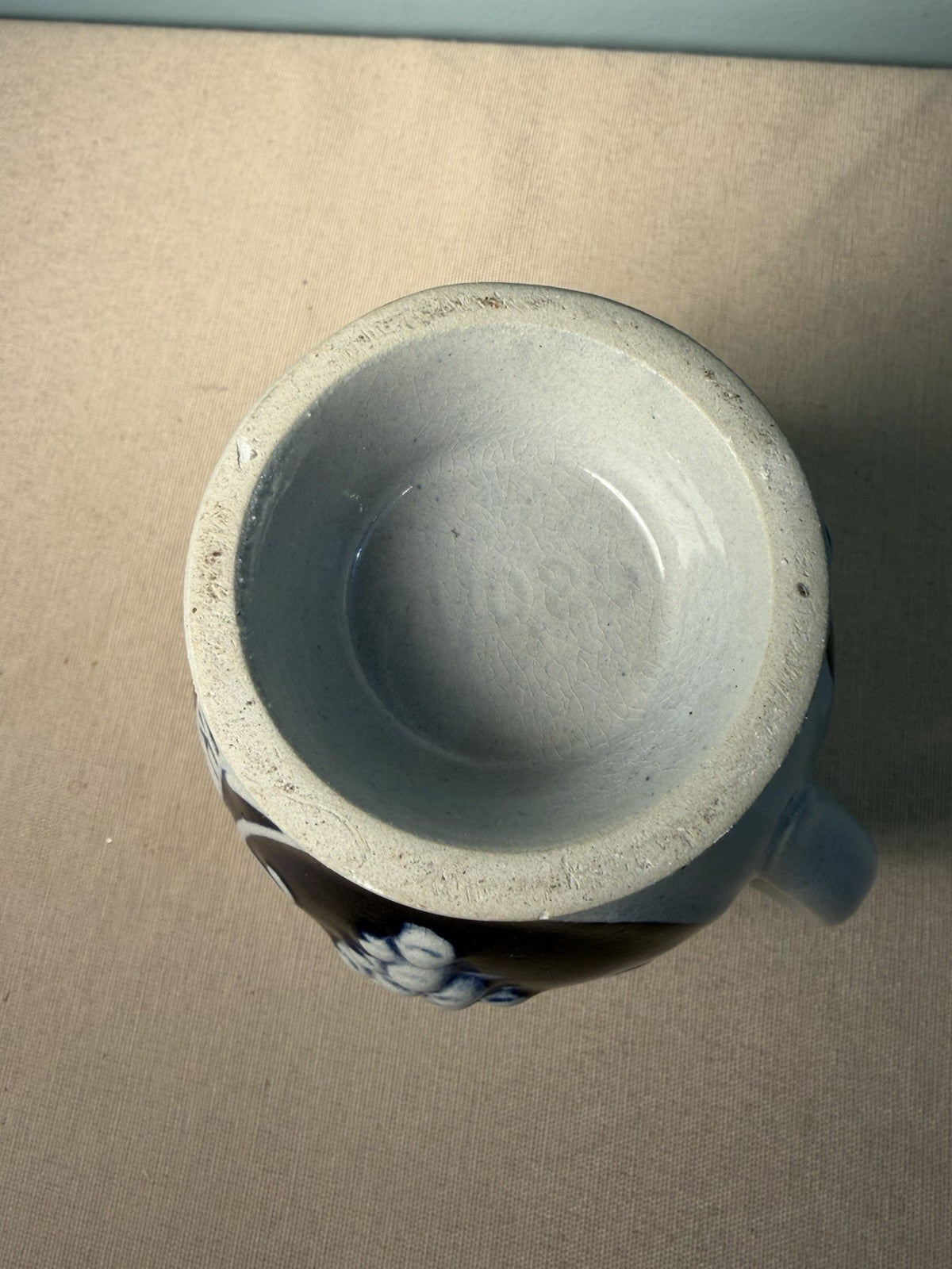 Vintage German Stoneware Pitcher Blue Gray Grape Vine Glaze Barware Decanter