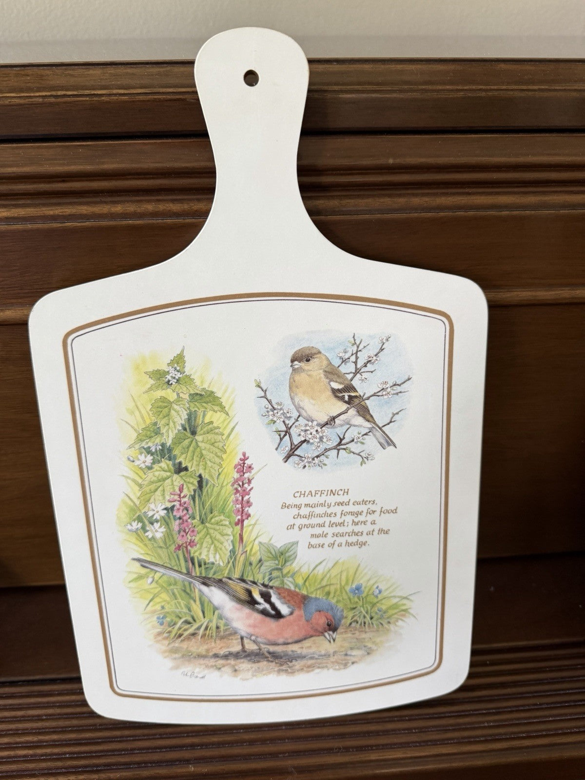 Vintage Clover Leaf Chaffinch Bird Melamine Cutting Board Serving Tray 14"