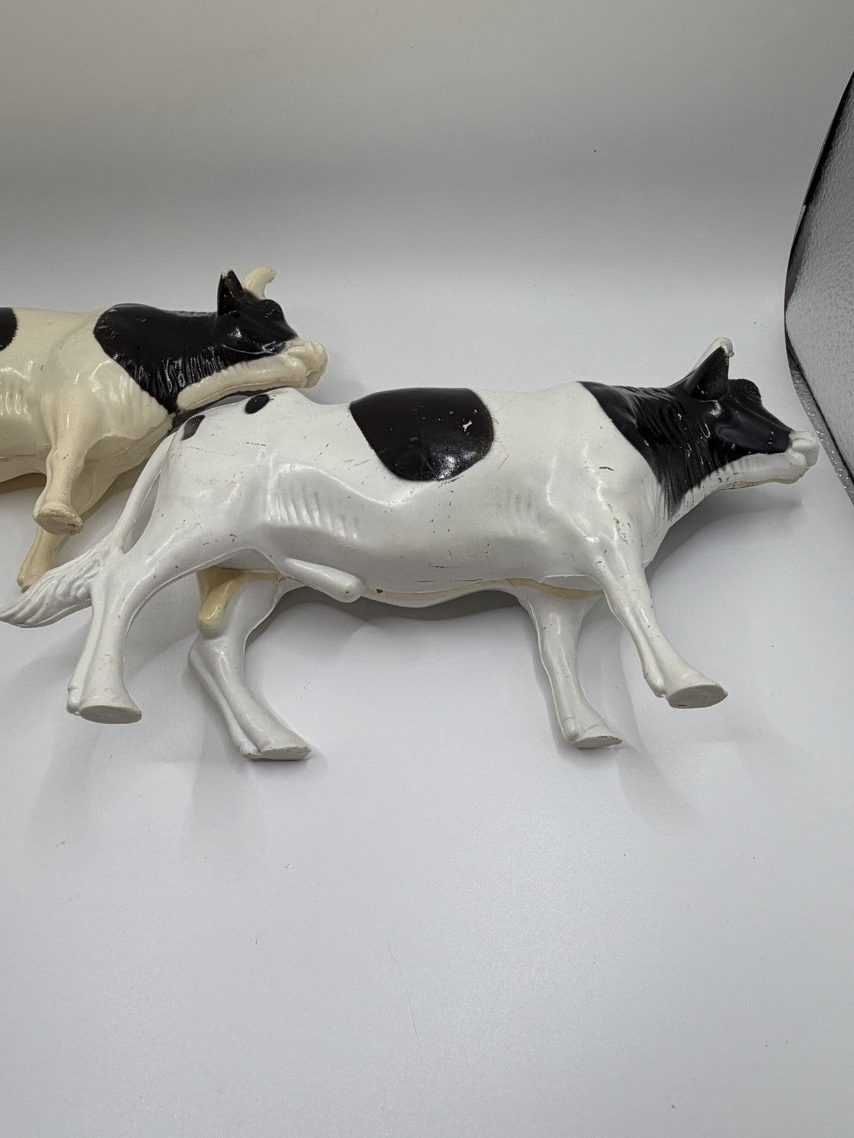 Vintage Plastic Farm Animals Black White Dairy Cow Family Figures Lot of 4 Toys