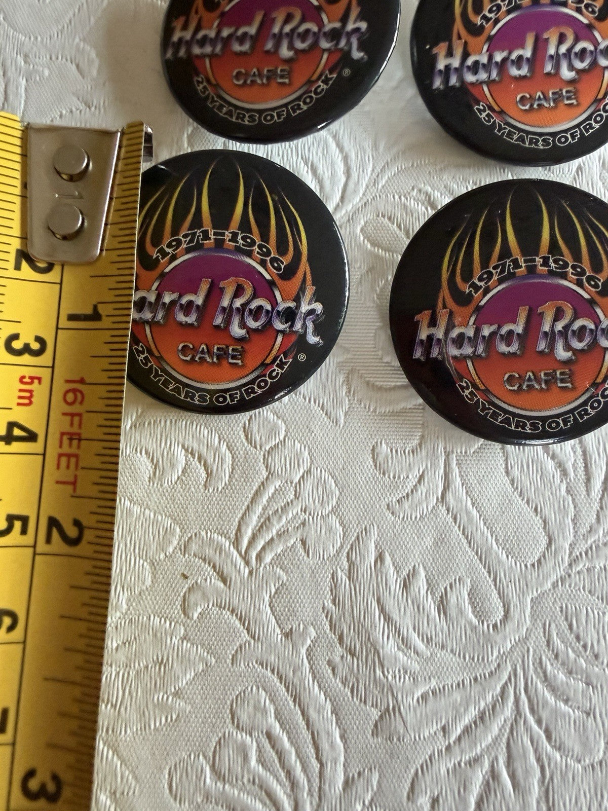 Vintage Hard Rock Cafe 25 Years of Rock 1971 1996 Pinback Buttons Lot of 4 HRC