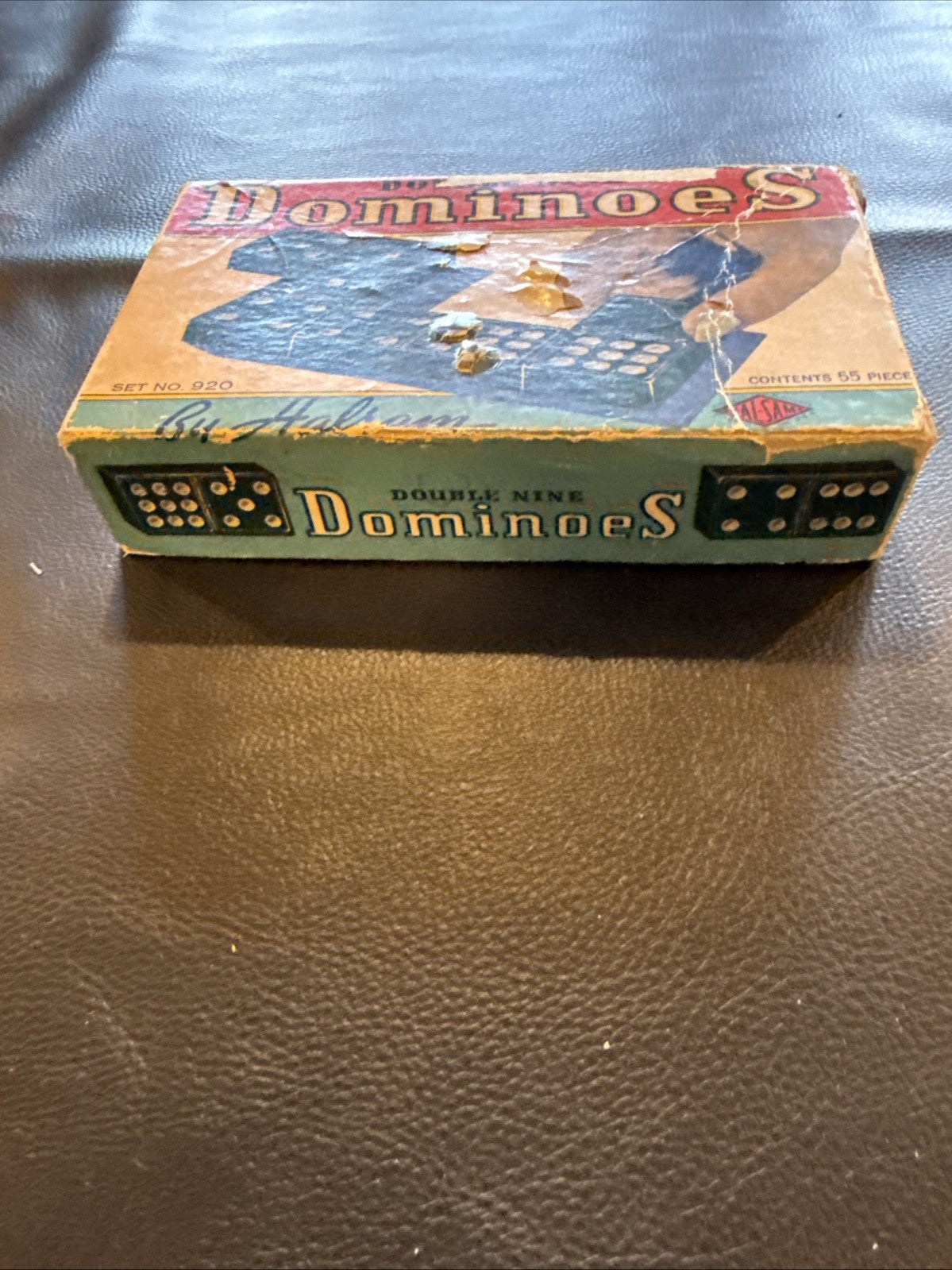 Vintage Halsam Dominoes No. 920R Double Nine Set in Original Box