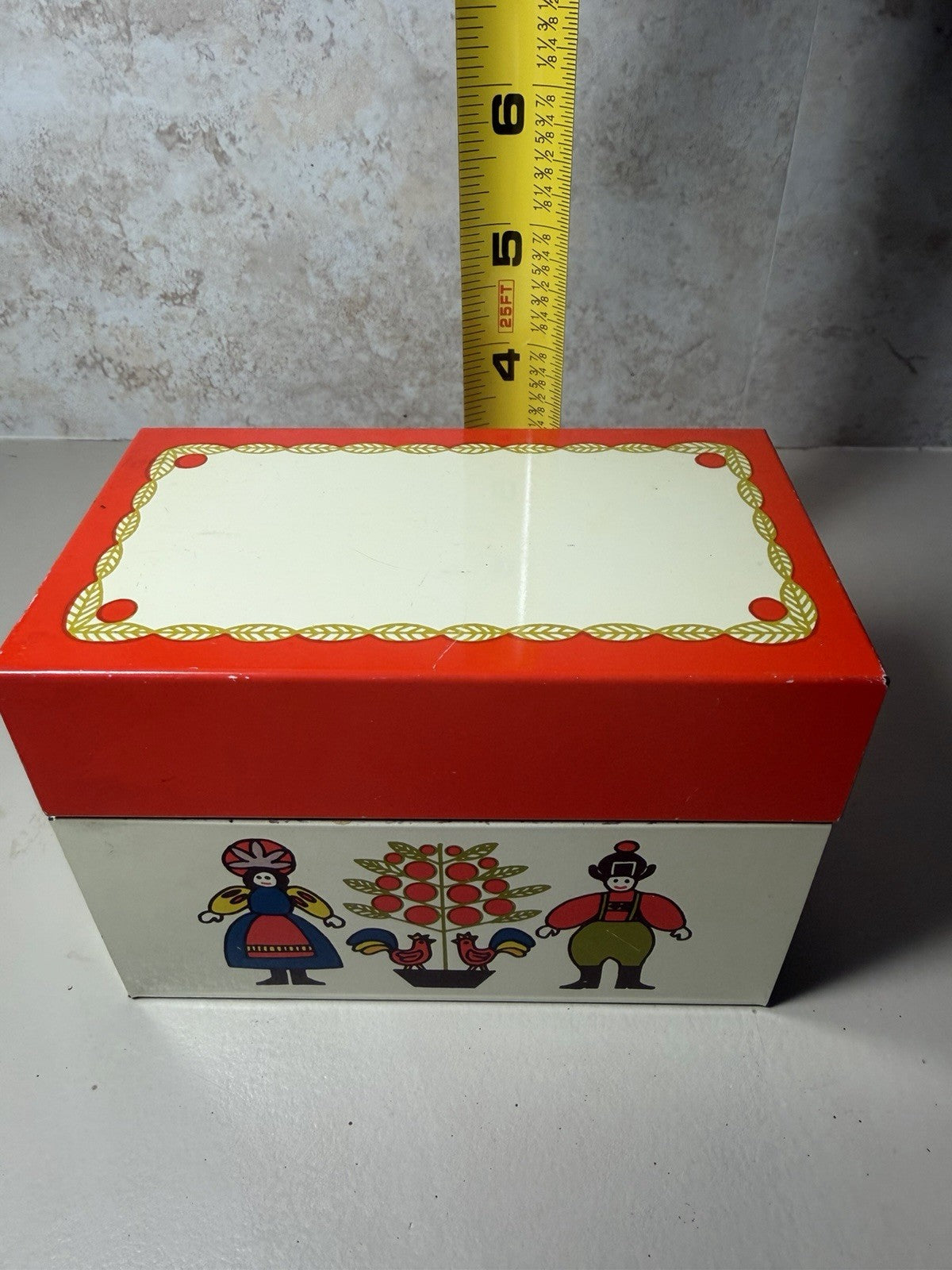 Vintage Art Craft Metal Recipe Box Grandma Recipes Matching Potholder Kitchen