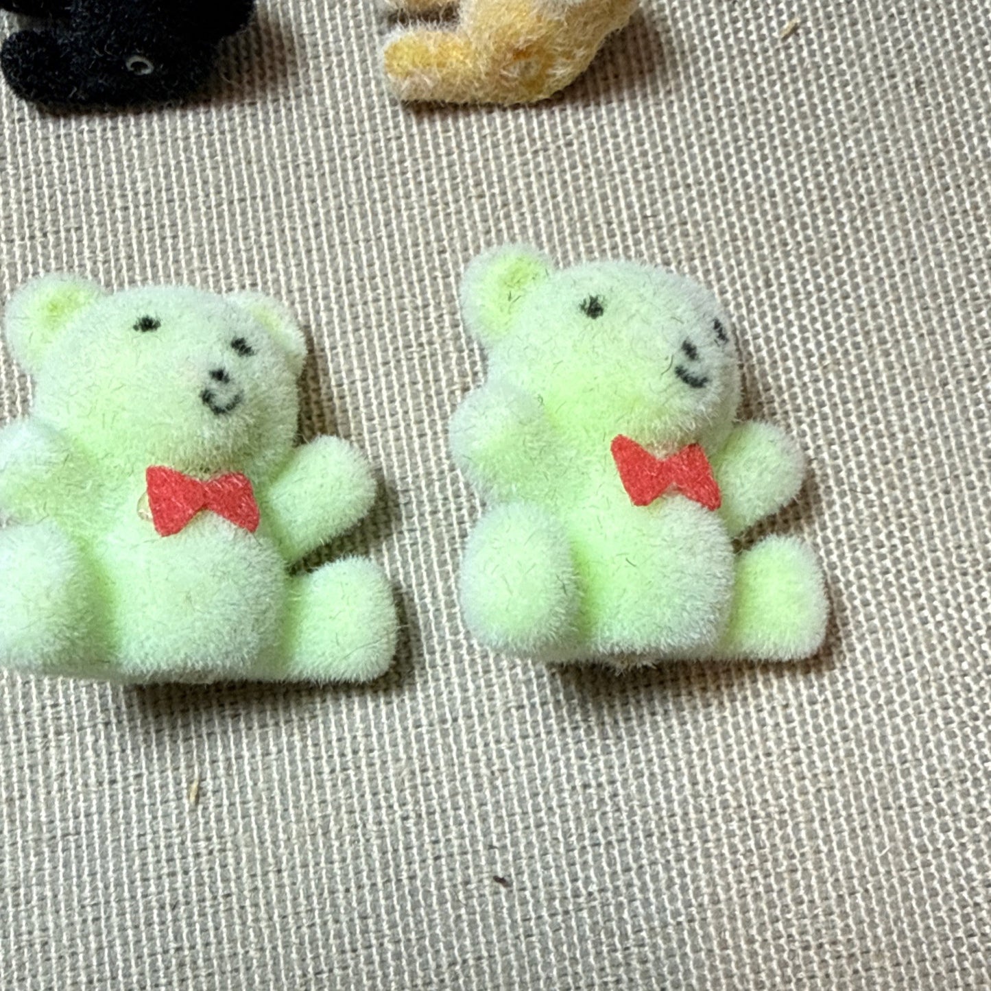 Vintage Miniature Flocked Animal Figurine Lot of 12 Bears Bunnies Fuzzy Figures