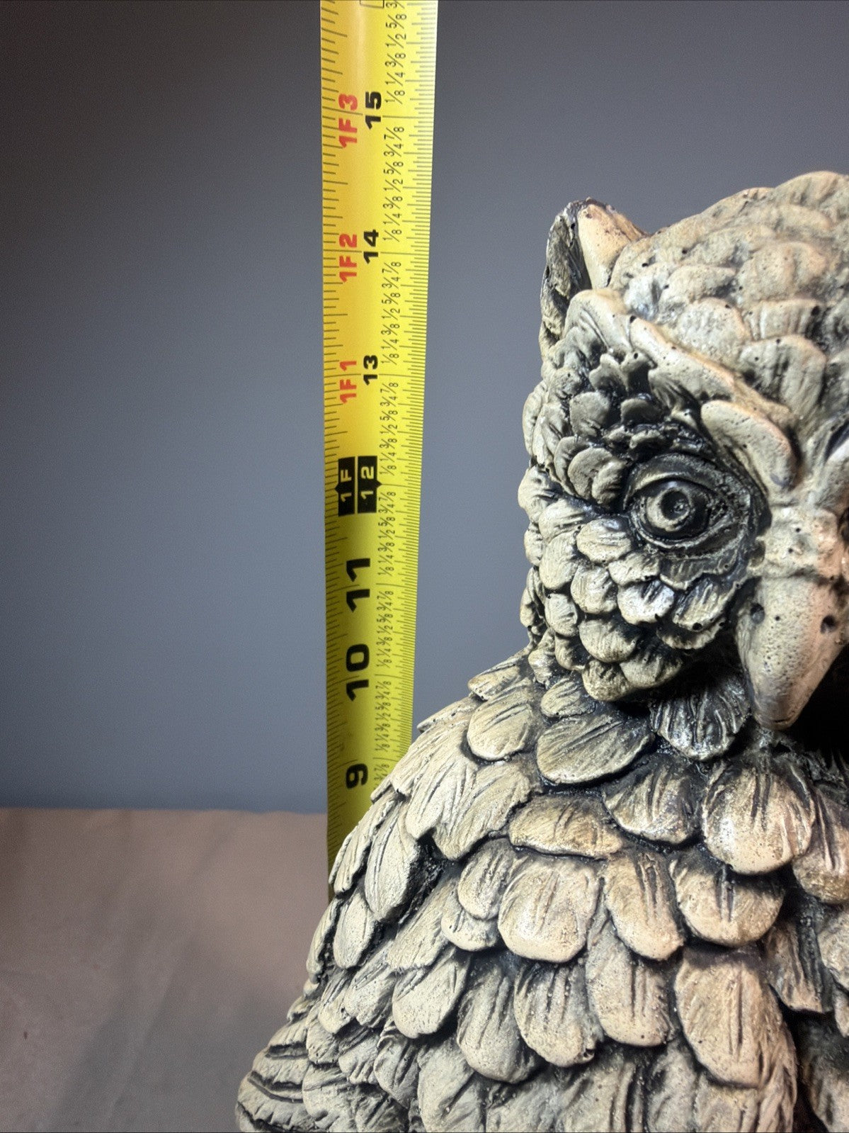 Vintage Chalkware Owl Statue 14.5" Mid Century Owl Figurine