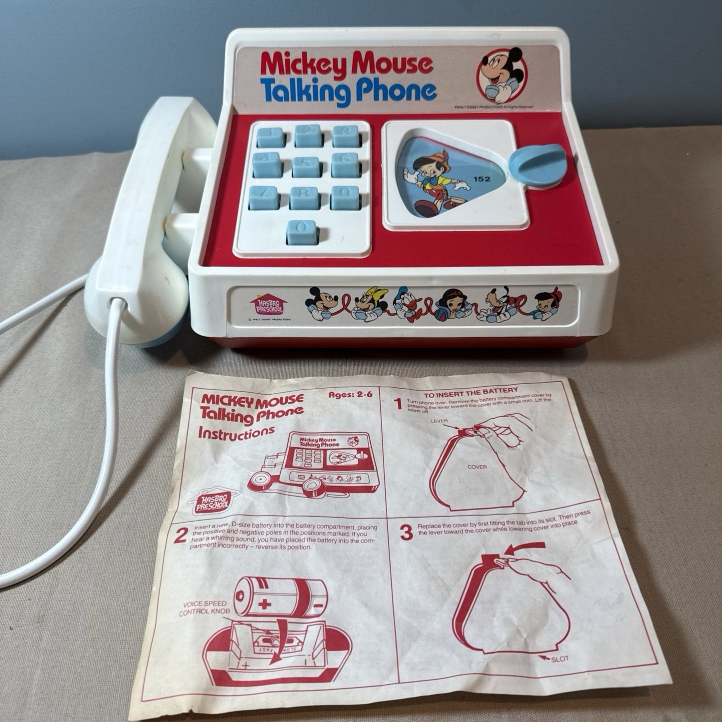 Vintage Walt Disney 1970s Hasbro Mickey Mouse Talking Phone - For Parts / Repair