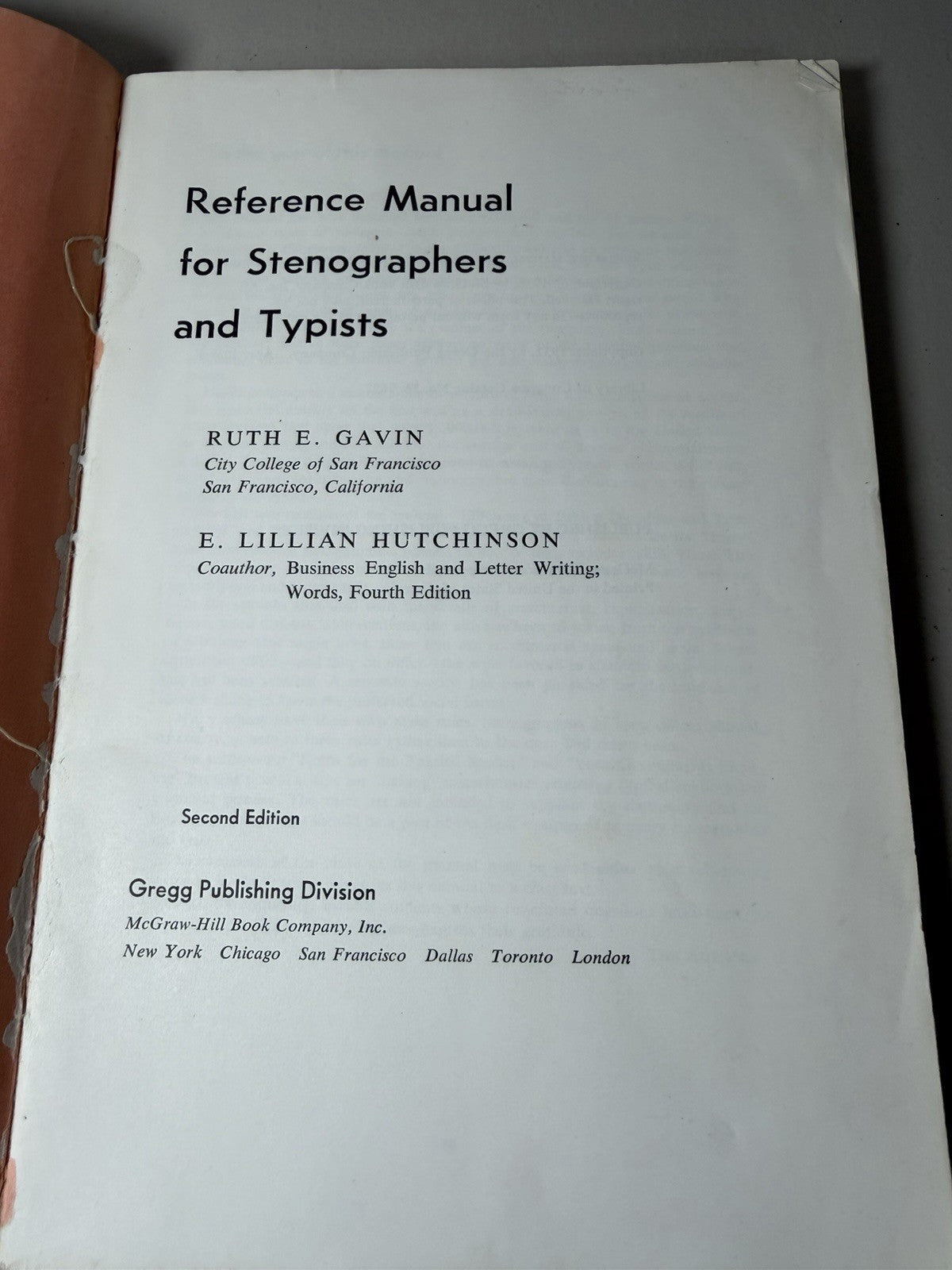 Reference Manual Stenographers Typists Gavin Hutchinson 1956 McGraw Hill 2nd Ed