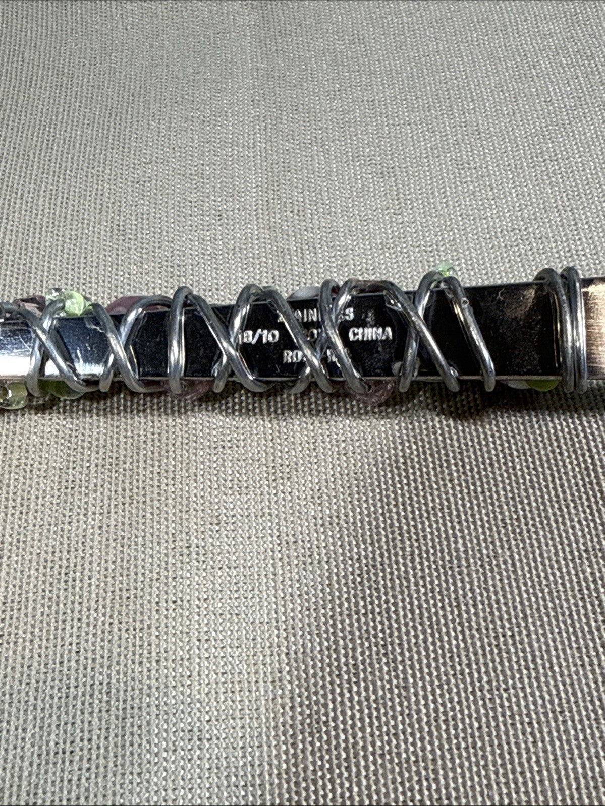 Beaded Wire Wrapped Handle Scoop Stainless Steel Pink Green 6"