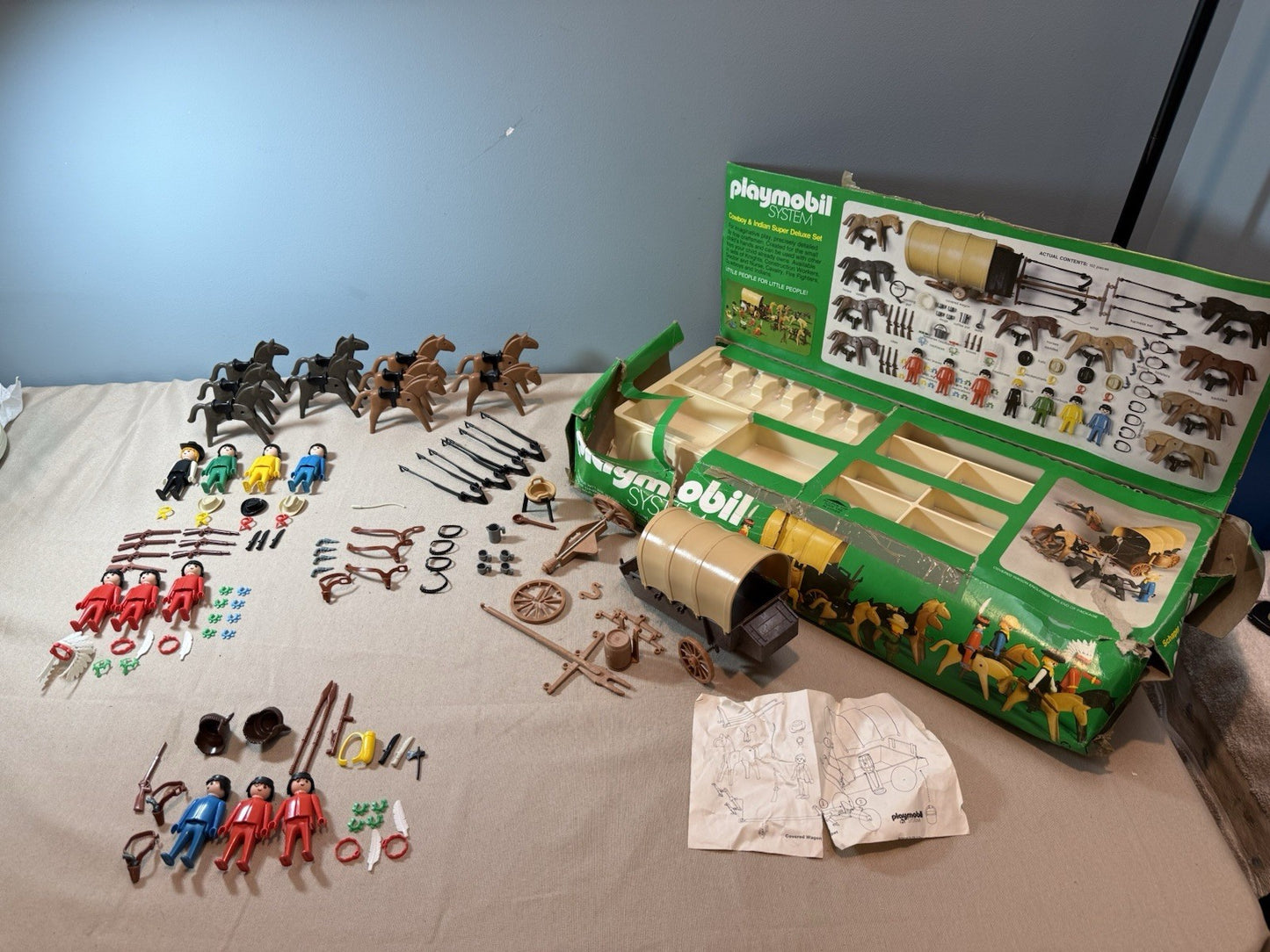 Vintage Playmobil 044 Western Cowboy & Indian Super Deluxe Set 1977 w/extras