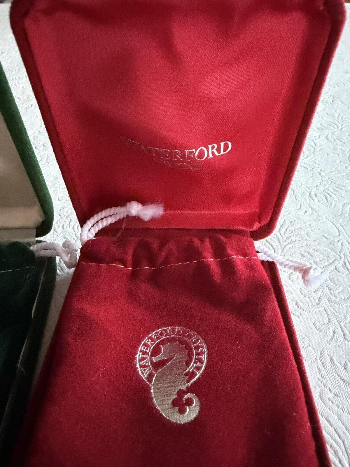 Waterford Crystal Ring Gift Boxes Lot of 3 Red Green Velvet Display Pouches Case