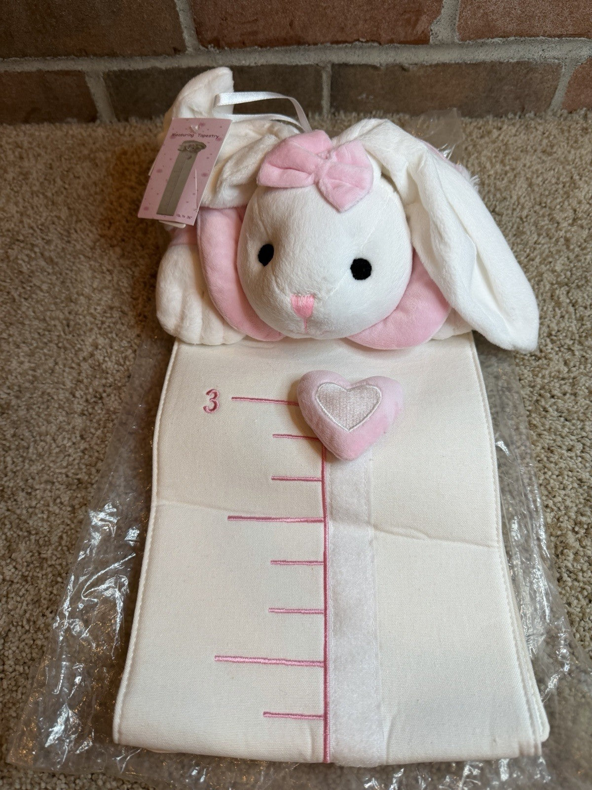 Plush Bunny Growth Chart Measuring Tapestry Nursery Wall Hanging Kids Decor New