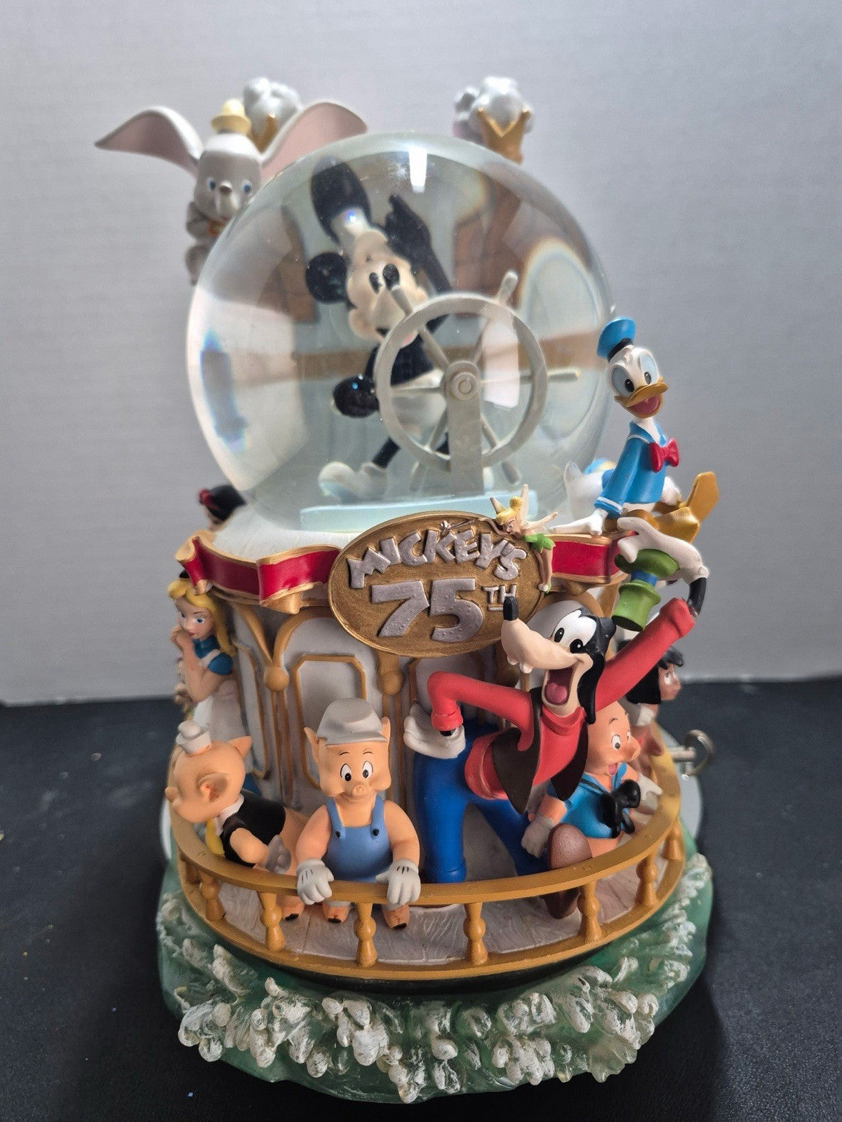 Disney Mickey 75th Anniversary Steamboat Willie Musical Snow Globe Vintage