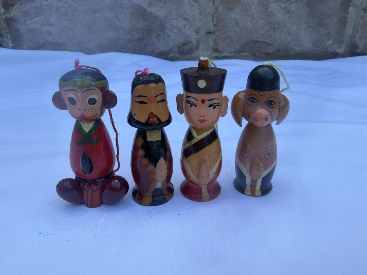 Vintage Journey to the West Wooden Ornament Set Monkey King Pigsy Boxed Figures