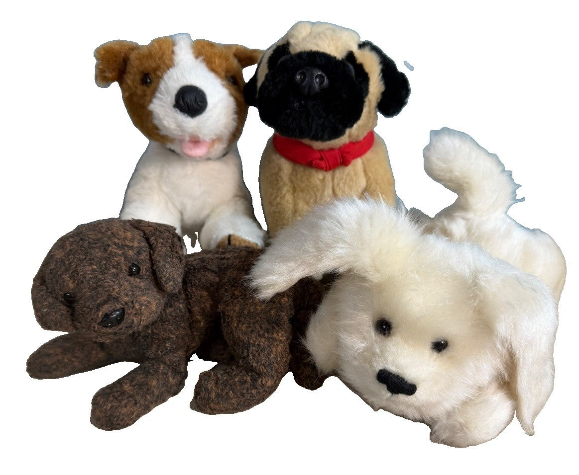 Plush Stuffed Dog Toys Lot 4 Terrier Pug Brown White Puppy Collectible Animals