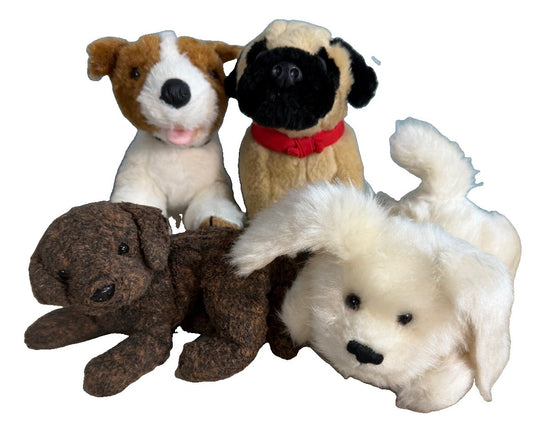 Plush Stuffed Dog Toys Lot 4 Terrier Pug Brown White Puppy Collectible Animals