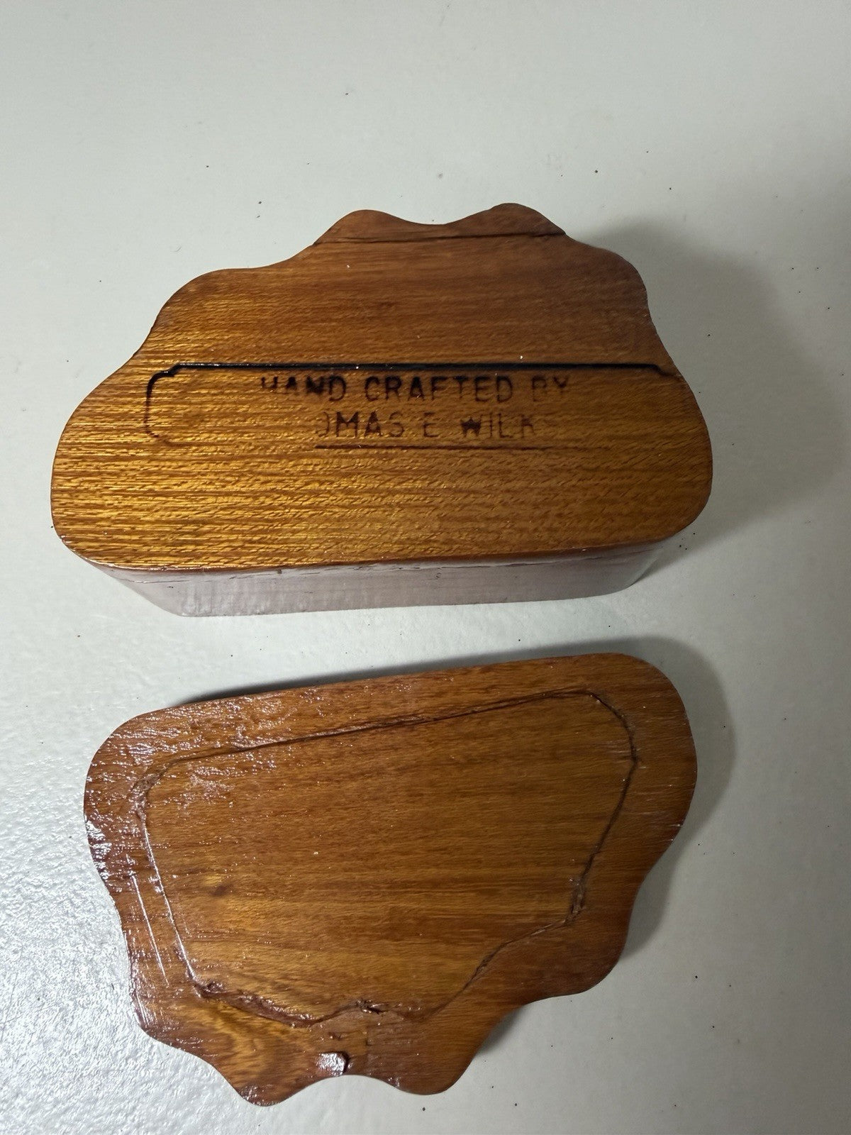 Vintage Thomas E Wilk Signed Handcrafted Wooden Shell Jewelry Keepsake Box Art