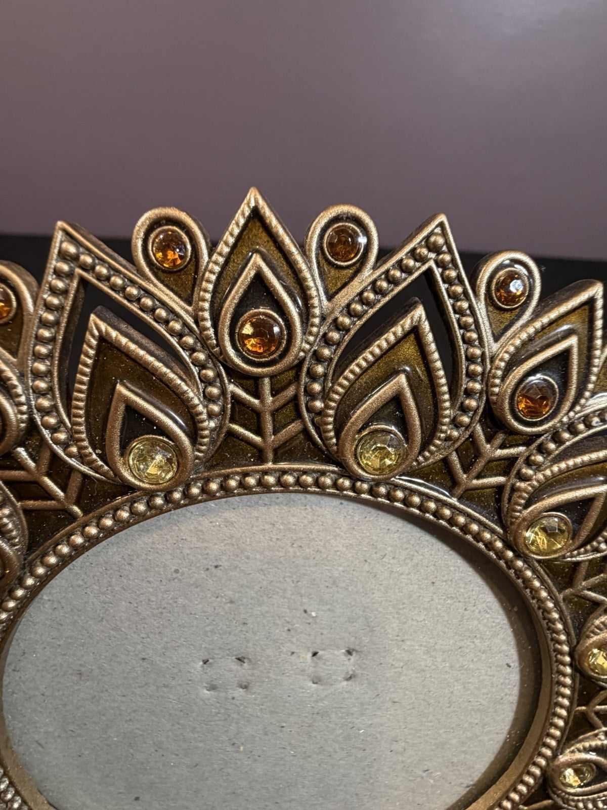 Ornate Pier One Metal Round Gem Photo Frame 6” & Amber Crackle Votive 2”