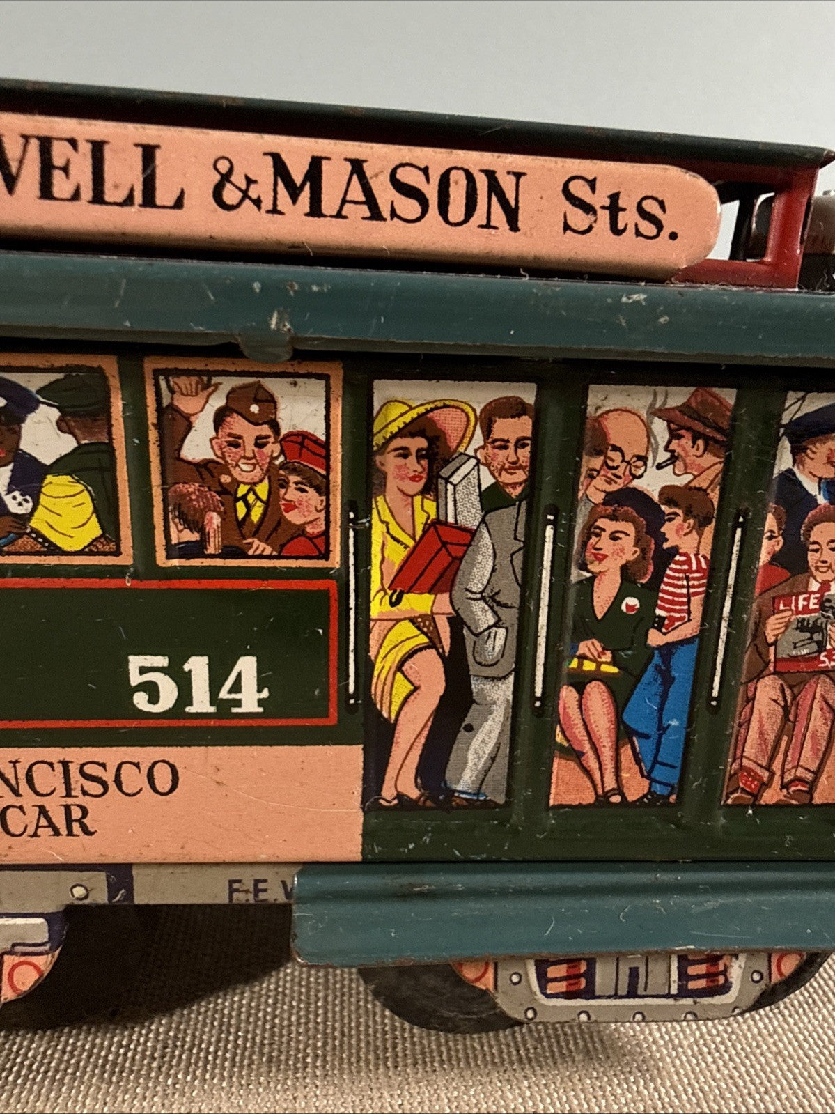 Powell & Mason st Tin Toy street cable Car San Francisco 514 Friction Toy Works