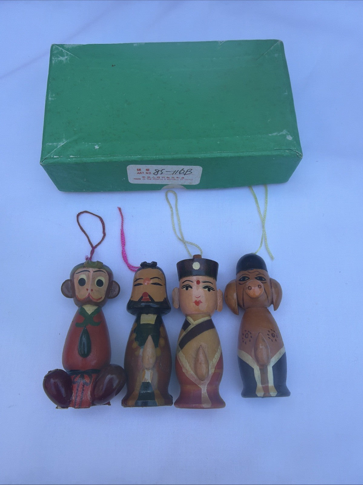 Vintage Journey to the West Wooden Ornament Set Monkey King Pigsy Boxed Figures