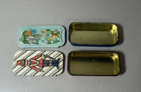 Vintage Potpourri Press Mini Tin Boxes Nutcracker Christmas & Mushroom Floral