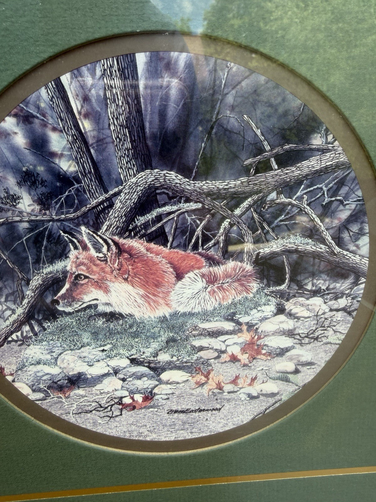Vintage Don Easterwood Red Fox Framed Print Pair Green Mat Wildlife Art