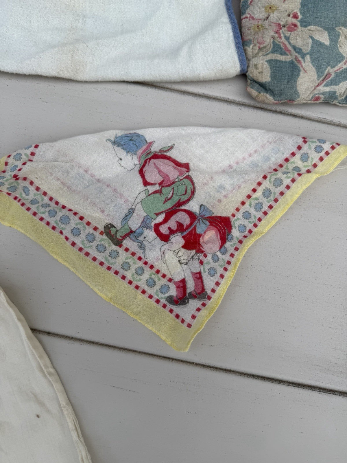 Vintage Baby Doll Bed Sets, Hand Crocheted Bibs, 1940s Children’s Handkerchiefs