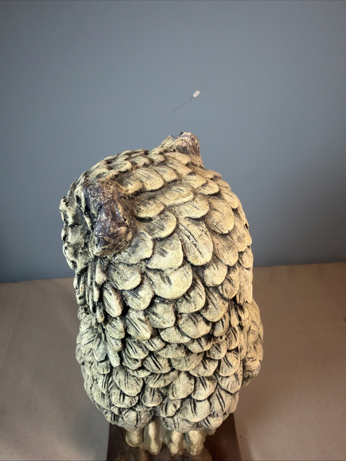 Vintage Chalkware Owl Statue 14.5" Mid Century Owl Figurine