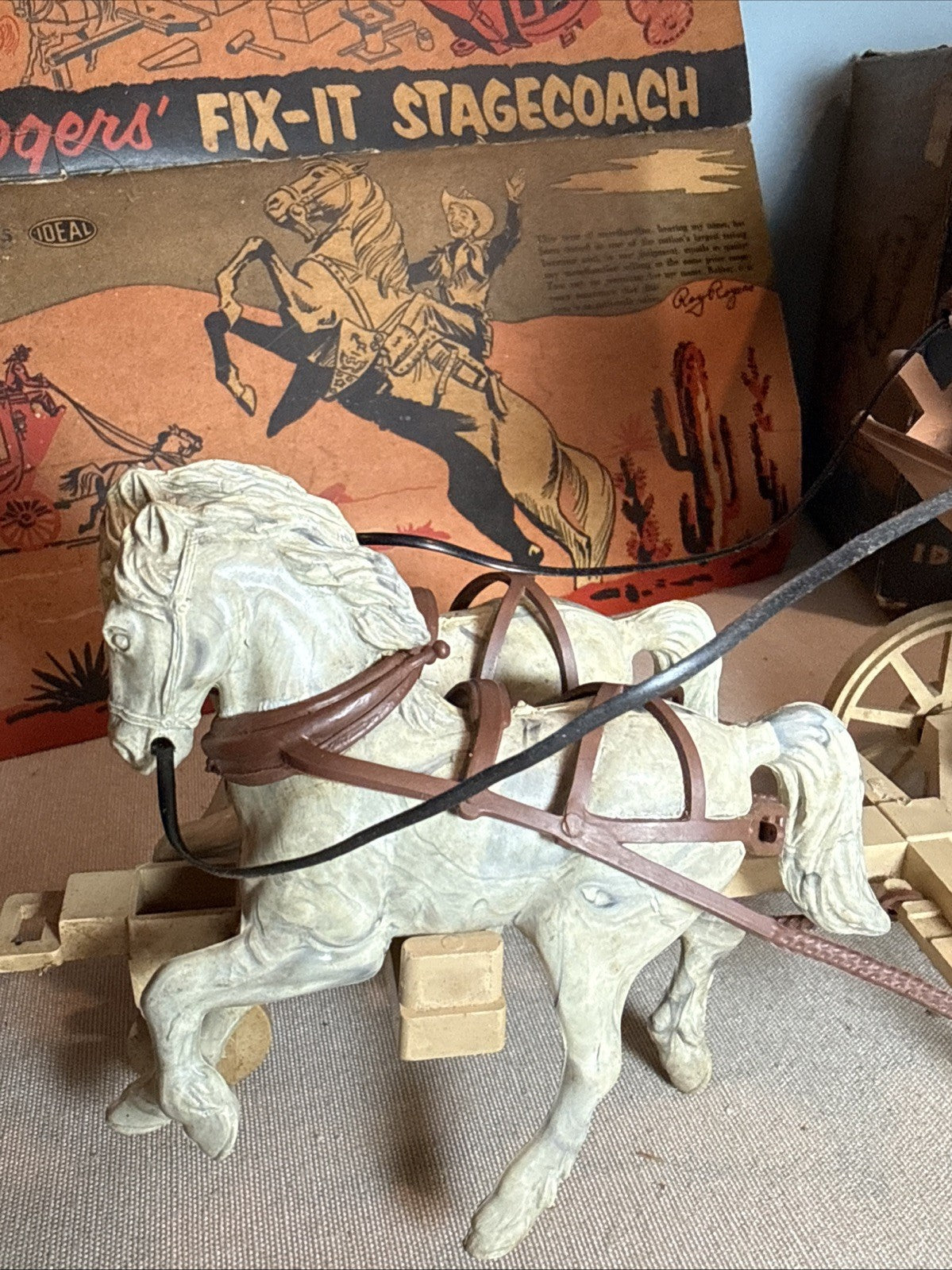 Vintage 1955 Roy Rogers Fix It Stagecoach Ideal Toy Original Box Incomplete set