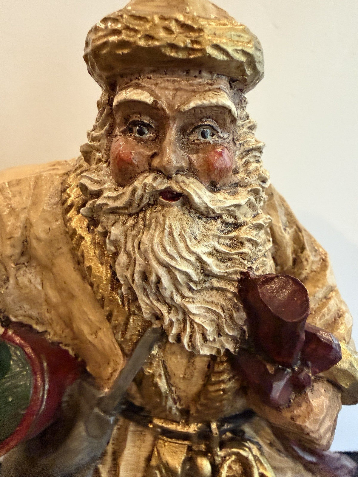 Pair Hand Carved Folk Art Santa Figurines Austrian Russian Style Wooden Figures