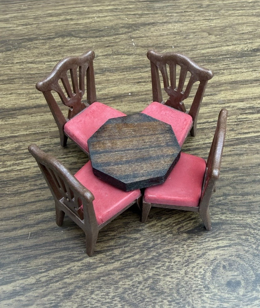 Miniature Dollhouse Kitchen Furniture Set Pedestal Table 4 Resin Chairs 1/12