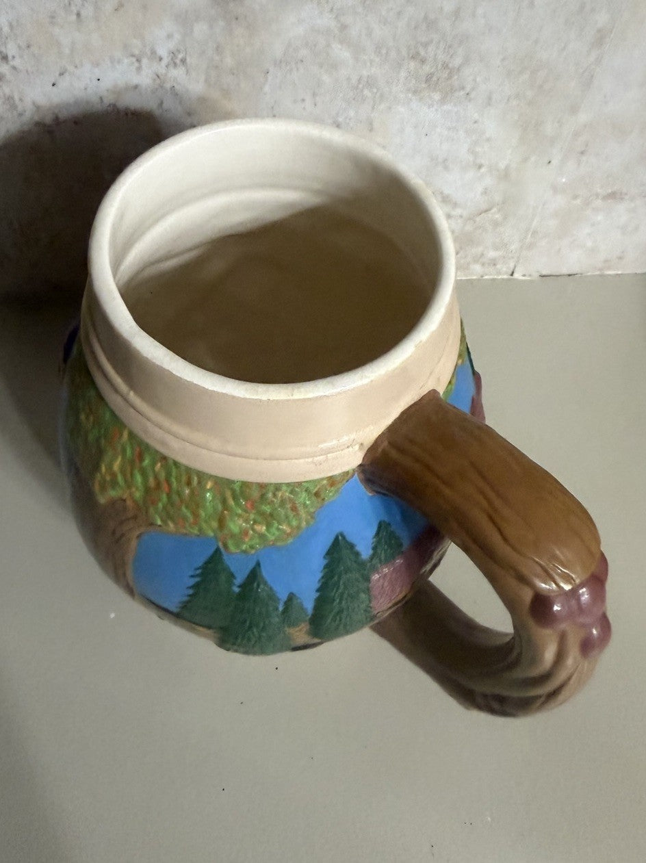 Vintage Hand Painted Ceramic Beer Stein Bavarian Village Scene 1973