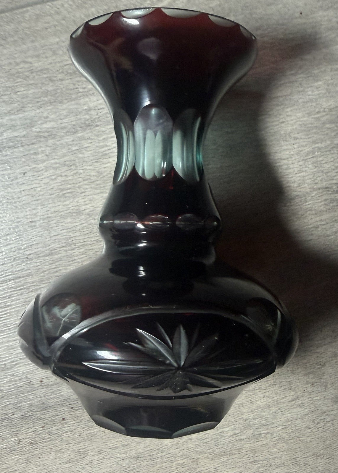 Vintage Ruby Flash Cut Glass Bud Vase Starburst Pattern 4"