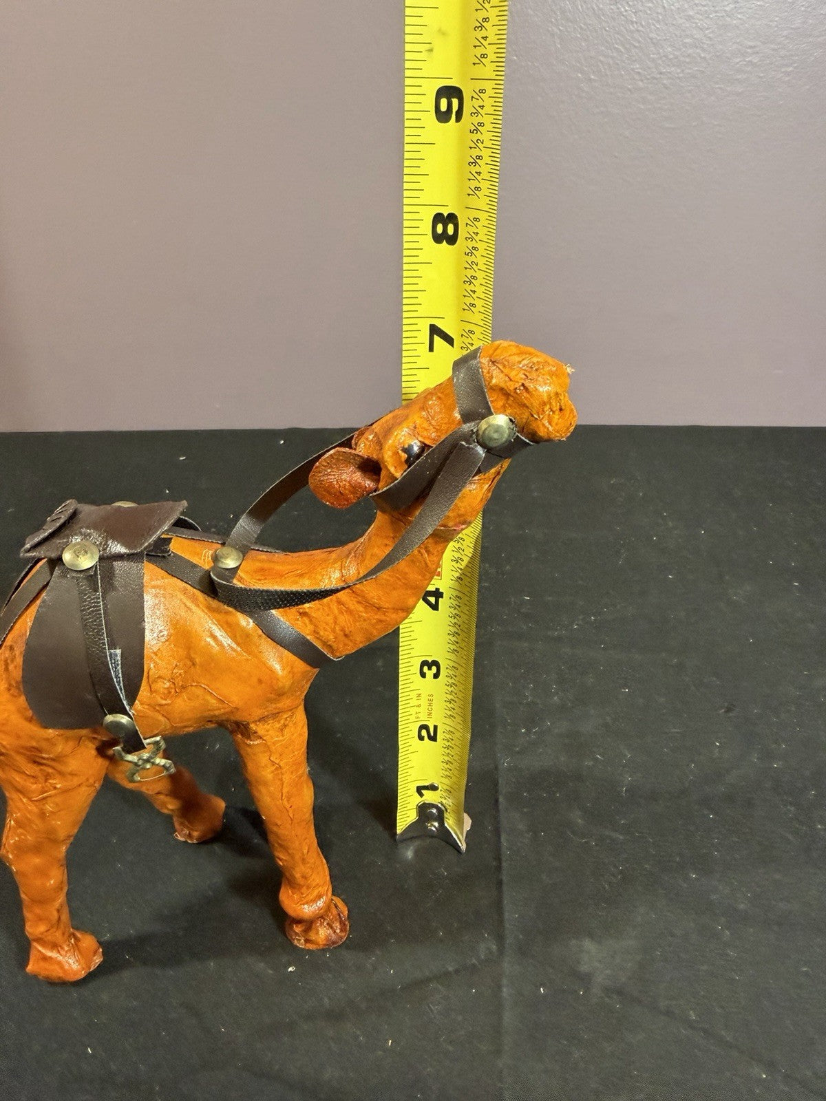 Vintage Leather Wrapped Camel Nativity Figurine Jerusalem Standing 6"