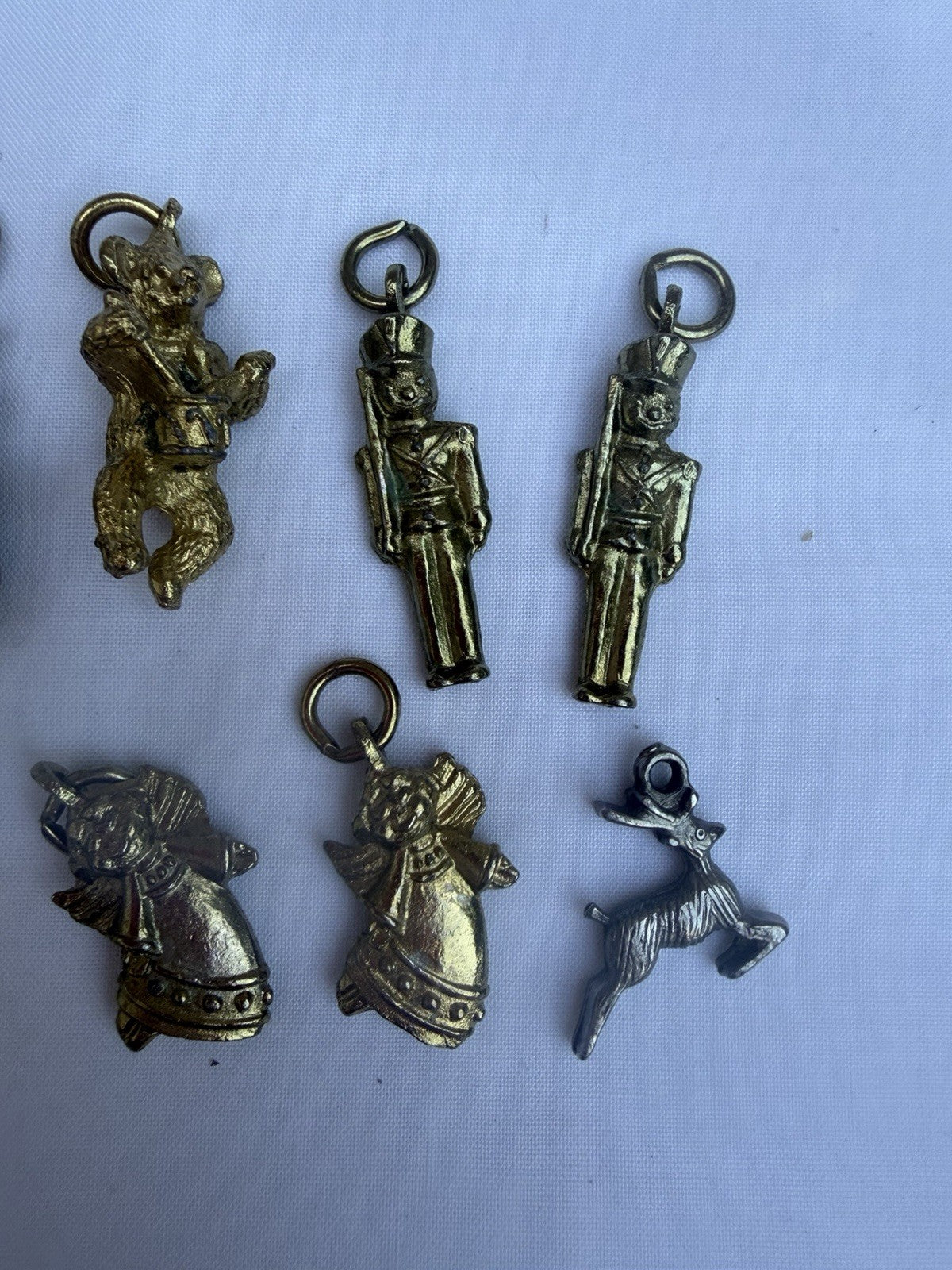 Vintage Solid Brass Christmas Ornament Lot of 13 Miniature Holiday Charms Tree D