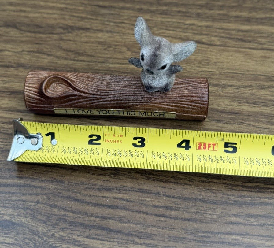 Vintage 1970s Flocked Mouse Figurine I Love You This Much Plastic Log Valentine