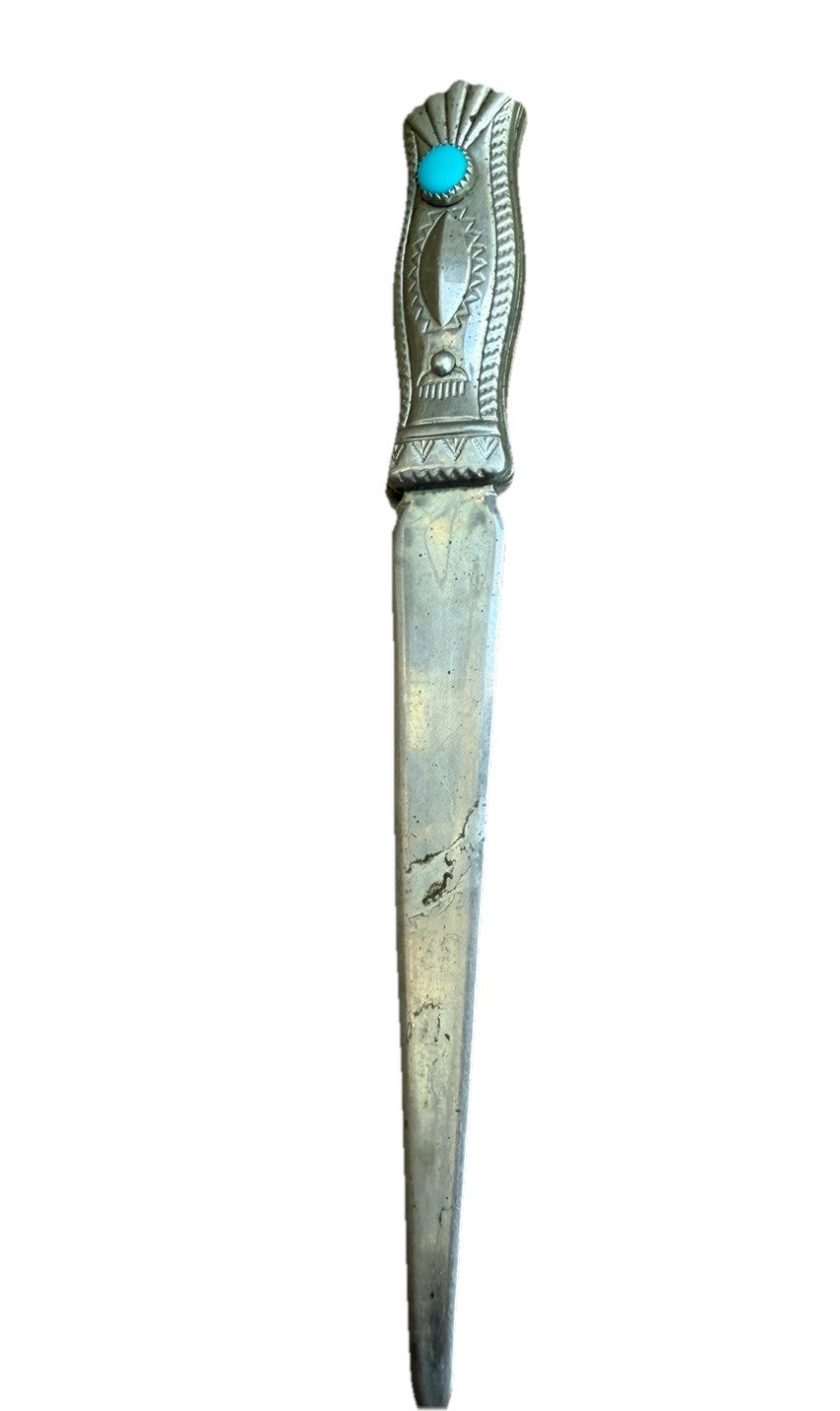 Vintage Southwestern Turquoise Letter Opener Native Style Stamped Metal