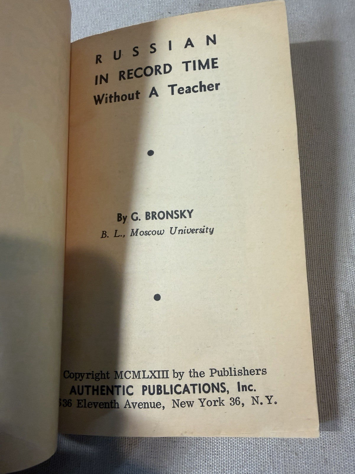 Vintage 1963 Learn to Speak Russian Without a Teacher G Bronsky Language Booklet