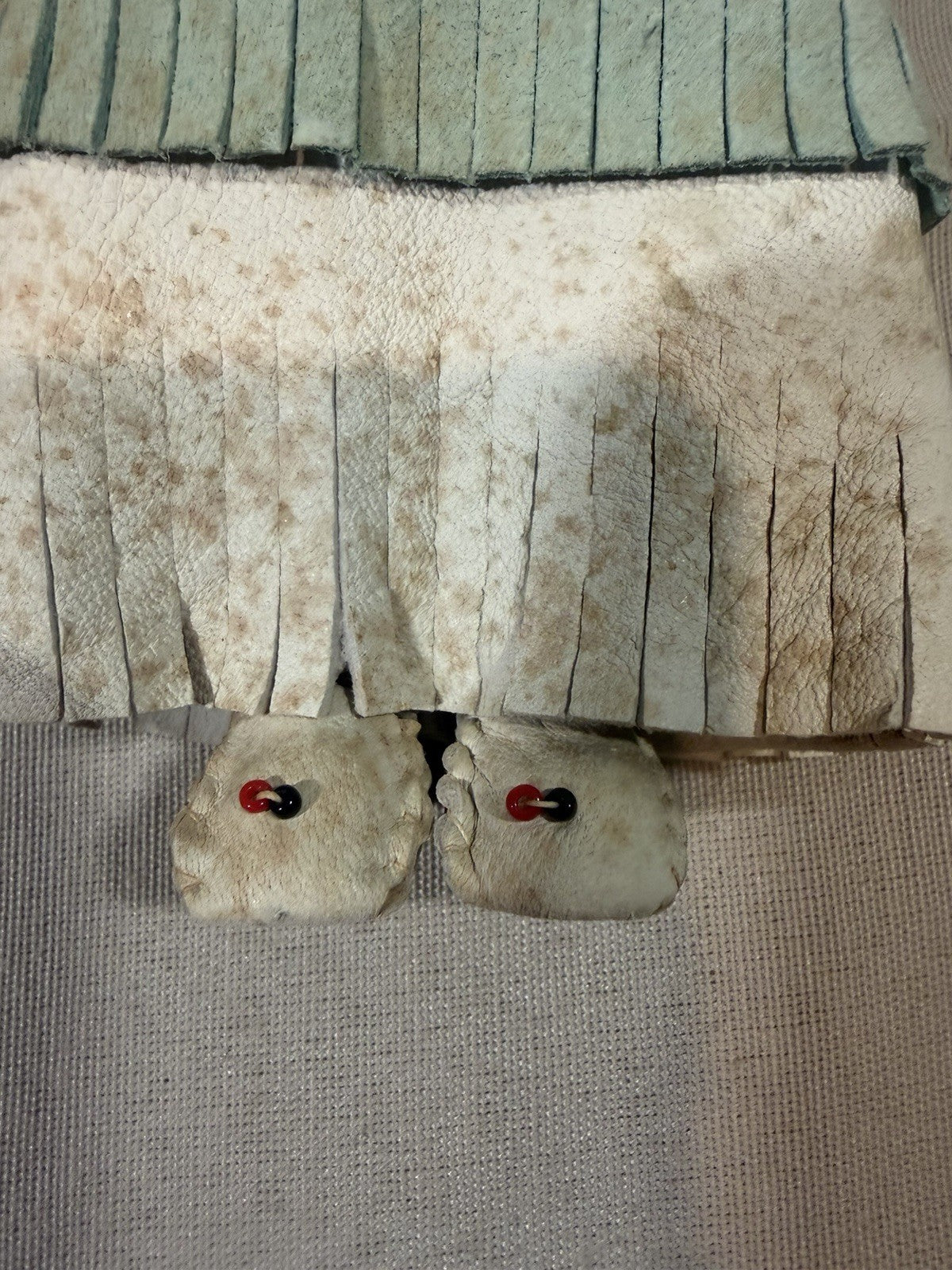 Vintage Native American Doll Sleepy Eyes Leather Beaded Dress 10"