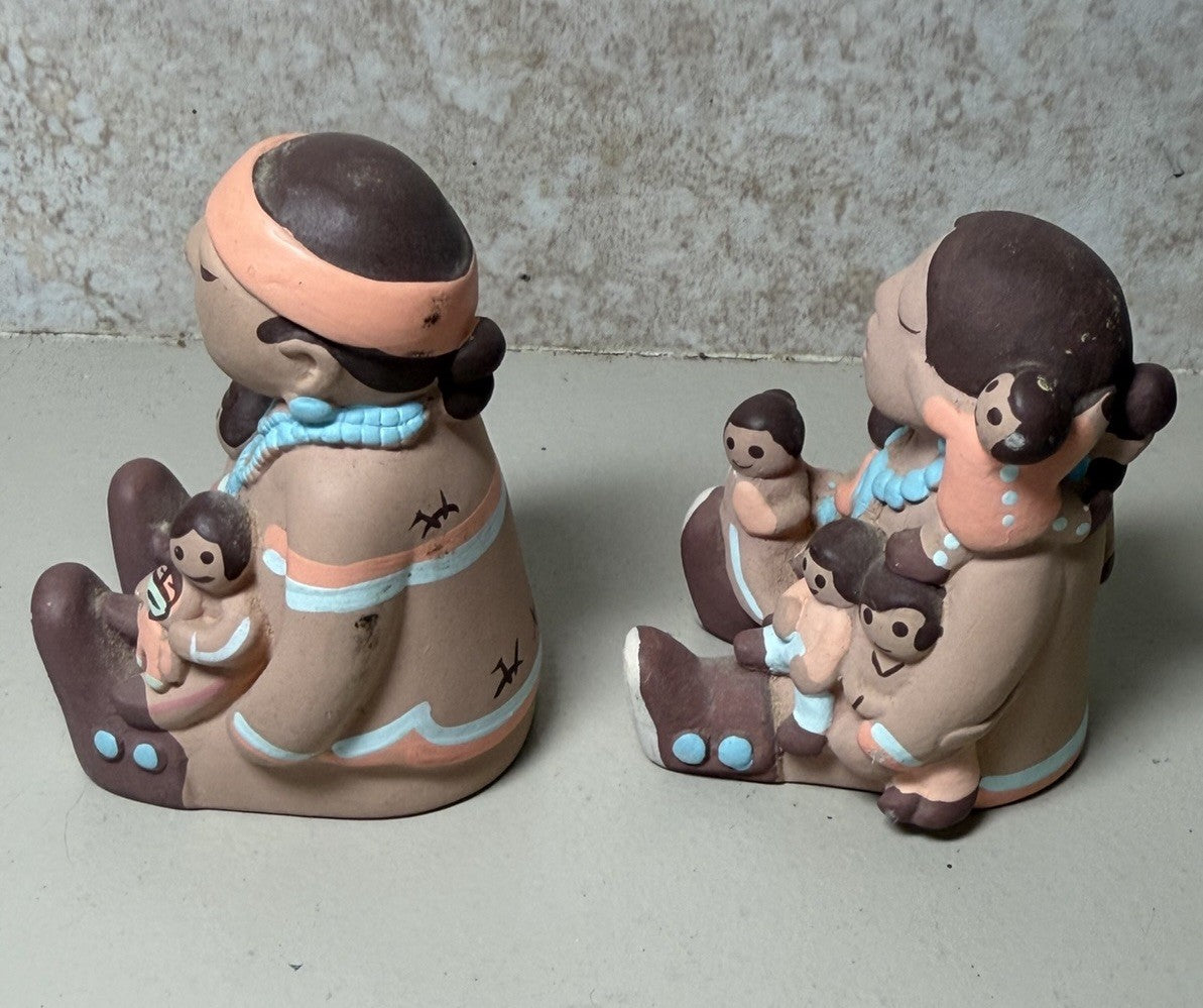 Vintage 1989 Teissedre Storyteller Native American Clay Pottery Figurines Pair