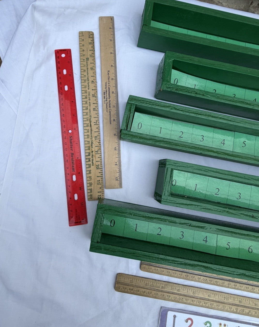 Montessori Number Rods Lot Wooden Boxes Math Learning Set & Assorted Rulers