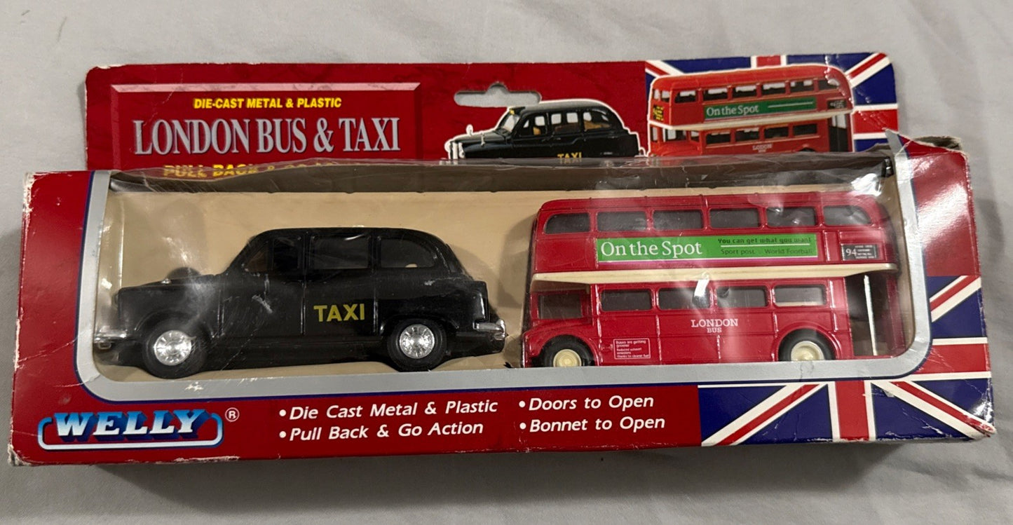 Welly London Bus Taxi Pull Back Diecast Set TH99930 2G New In Box