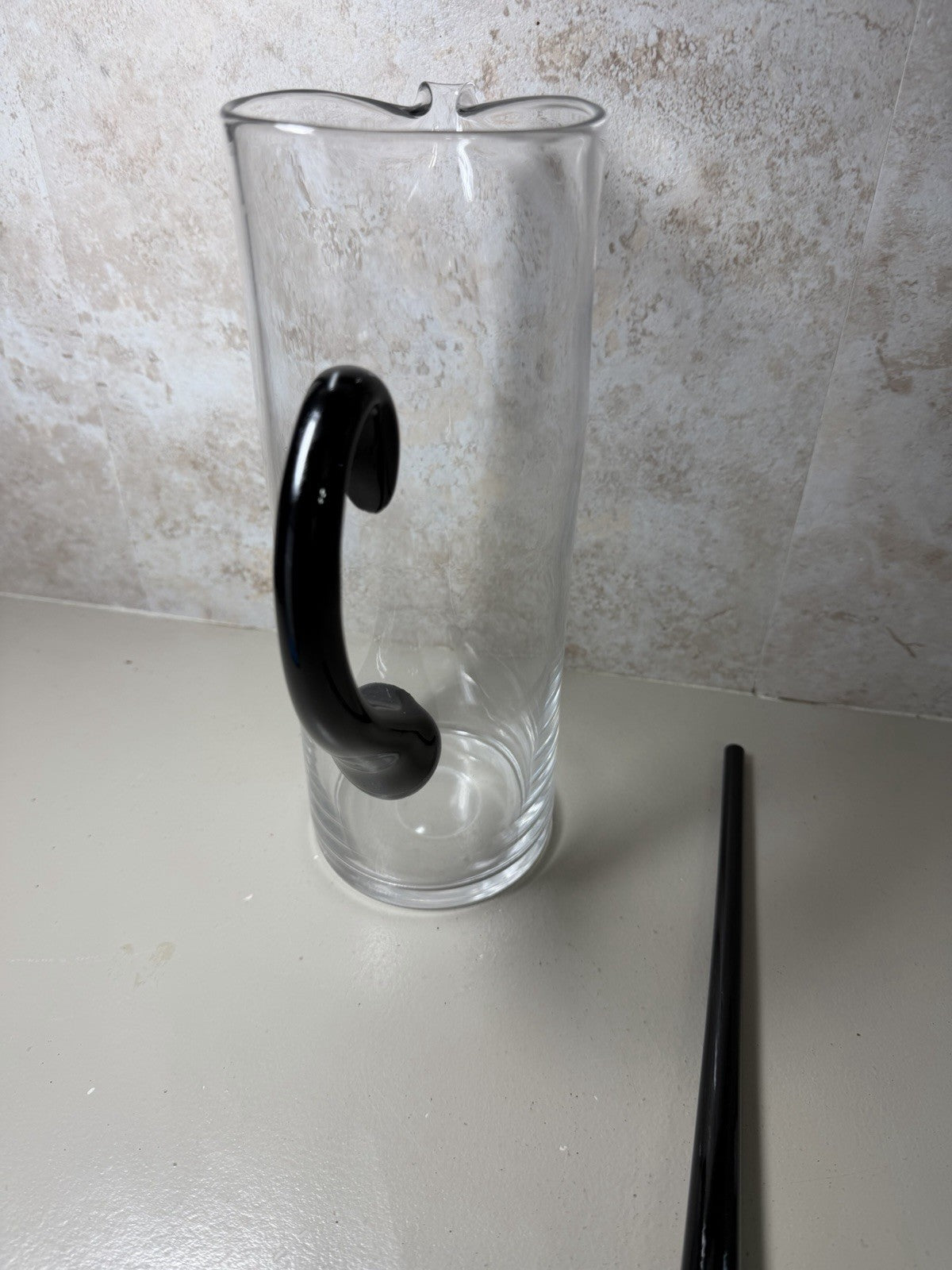 Clear Glass Pitcher Black Handle & Stirrer Rod Barware Drink Server Modern
